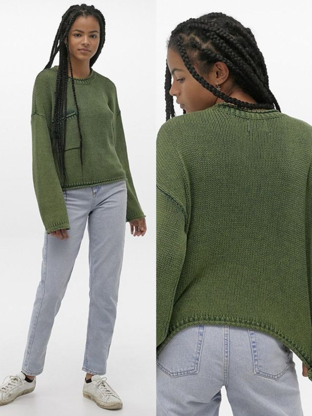 Urban Outfitters Leona Slouchy Pocket Jumper in Green - Picture 2 of 7